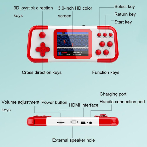 A12 3.0-Inch HD Colorful Screen Retro Handheld Game Console With 666 Built-In Games, Model: Single Blue Red