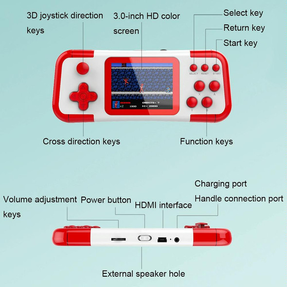 A12 3.0-Inch HD Colorful Screen Retro Handheld Game Console With 666 Built-In Games, Model: Double Red White