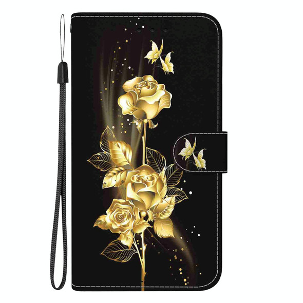 For OnePlus 10 Pro 5G Crystal Texture Colored Drawing Leatherette Phone Case(Gold Butterfly Rose)