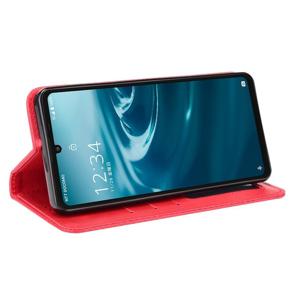 Aquos Sense6 Magnetic Buckle Retro Crazy Horse Texture Horizontal Flip Leatherette Case with Holder & Card Slots & Photo Frame(Red)