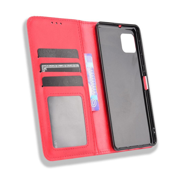 Aquos Sense6 Magnetic Buckle Retro Crazy Horse Texture Horizontal Flip Leatherette Case with Holder & Card Slots & Photo Frame(Red)