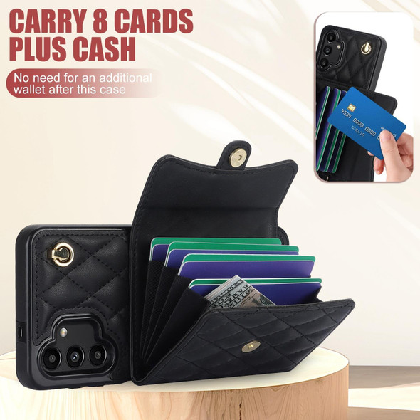 For Samsung Galaxy A13 4G/5G Crossbody Rhombic Horizontal Wallet Leatherette Phone Case(Black)