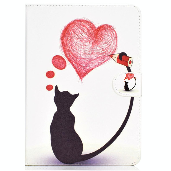 Colored Pattern Drawing Horizontal Flip PU Leatherette Case with Three-folding Holder & Sleep / Wake-up Function for iPad 5 / 6 / 8(Love cats)