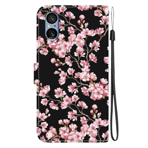 For Sony Xperia 5 V Crystal Texture Colored Drawing Leatherette Phone Case(Plum Bossom)