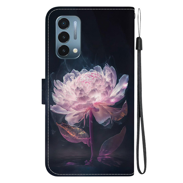 For OnePlus Nord N200 5G Crystal Texture Colored Drawing Leatherette Phone Case(Purple Peony)