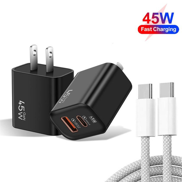 45PQ 45W PD25W + QC3.0 20W USB Super Fast Charger with Type-C to Type-C Cable, US Plug(Transparent Gray)