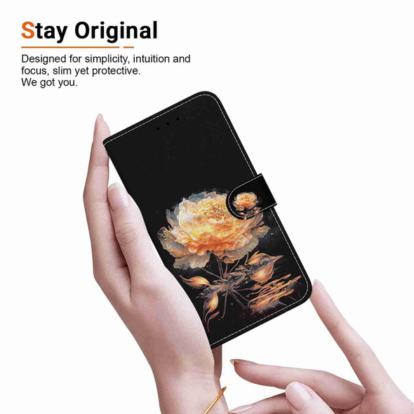 For OnePlus Nord N200 5G Crystal Texture Colored Drawing Leatherette Phone Case(Gold Peony)