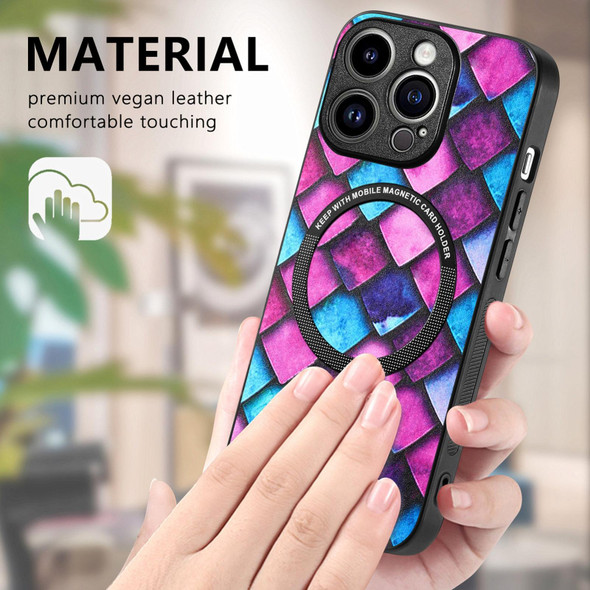 For iPhone 15 Pro Colored Drawing Leatherette Back Phone Case(Purple Scales)