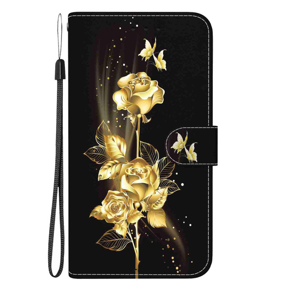 For OnePlus Nord CE 2 Lite 5G Crystal Texture Colored Drawing Leatherette Phone Case(Gold Butterfly Rose)