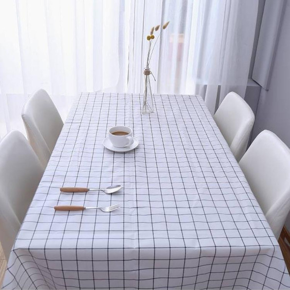 137x152cm Home Tablecloth No-wash PVC Coffee Table Cloth(White Plaid)