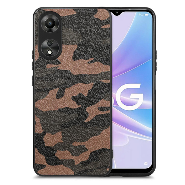 For OPPO A78 5G Retro Camouflage Leatherette Back Phone Case(Brown)