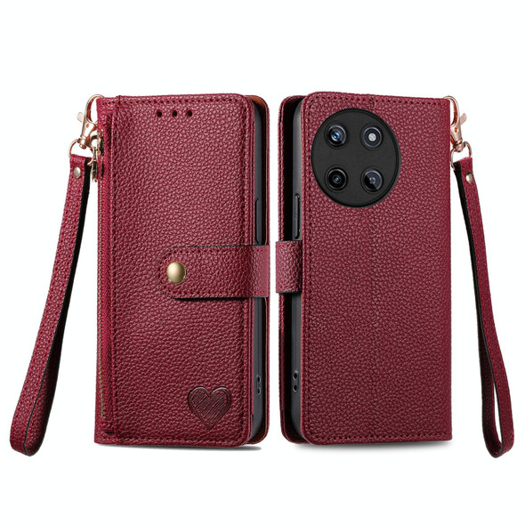 For Realme 11 4G Global Love Zipper Lanyard Leatherette Phone Case(Red)