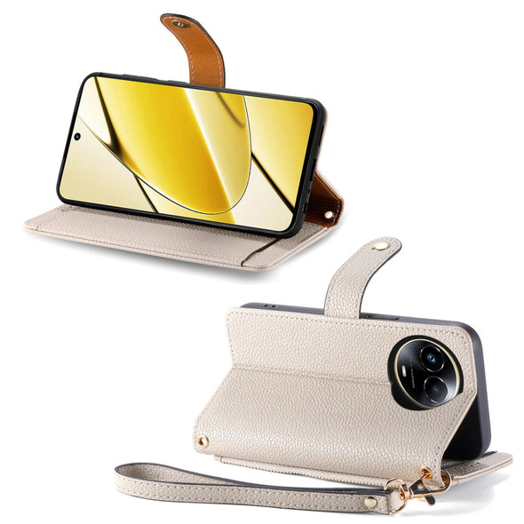 For Realme 5G Global Love Zipper Lanyard Leatherette Phone Case(White)