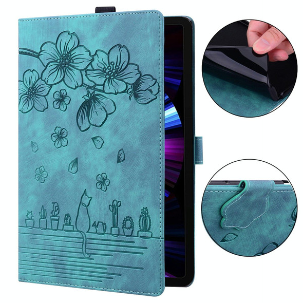 For Amazon Fire HD8 2020 / 2022 Cartoon Sakura Cat Embossed Leatherette Tablet Case(Green)