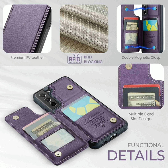 For Samsung Galaxy S21 FE 5G CaseMe C22 Card Slots Holder RFID Anti-theft Phone Case(Purple)