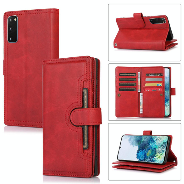 For Samsung Galaxy S20+ Wristband Card Slot Leatherette Phone Case(Red)