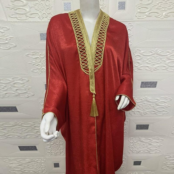 Bat Sleeve Robe Cardigan Dress (Color:Red Size:Free Size)