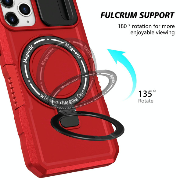 For iPhone 11 Pro Sliding Camshield Magsafe Holder TPU Hybrid PC Phone Case(Red)