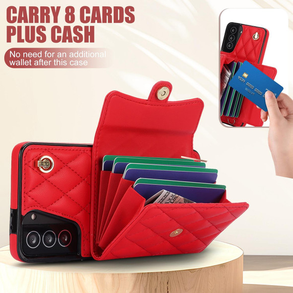 For Samsung Galaxy S21 5G Crossbody Rhombic Horizontal Wallet Leatherette Phone Case(Red)