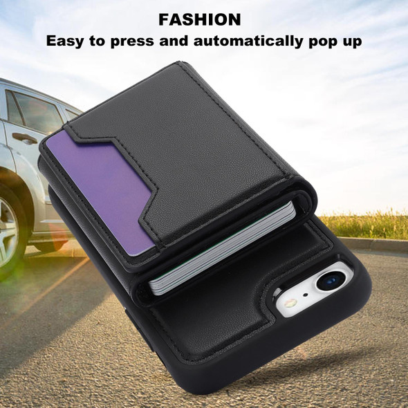 For iPhone SE 2022 / 2020 / 8 / 7 RFID Anti-theft Detachable Card Bag Leatherette Phone Case(Black)