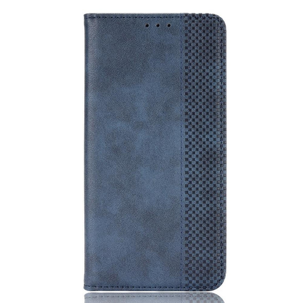 Aquos Sense6 Magnetic Buckle Retro Crazy Horse Texture Horizontal Flip Leatherette Case with Holder & Card Slots & Photo Frame(Blue)