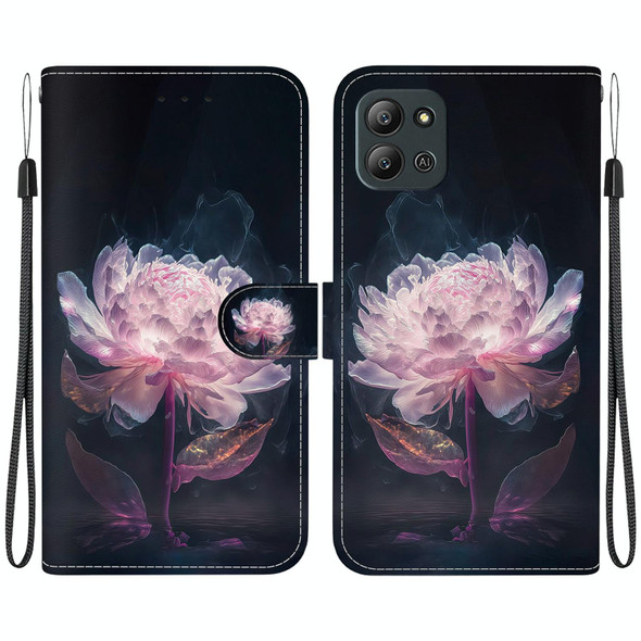 For Infinix Hot 11 2022 Crystal Texture Colored Drawing Leatherette Phone Case(Purple Peony)