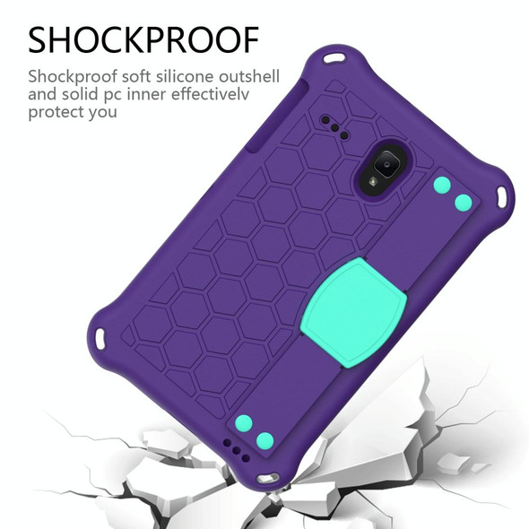 For GalaxyTab A 8.0 (2017)T380 Honeycomb Design EVA + PC Four Corner Anti Falling Flat Protective Shell With Straps(Purple+Aqua)