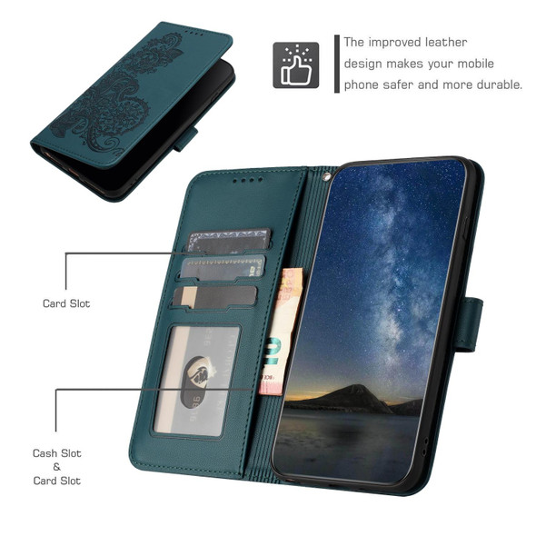 For Samsung Galaxy S21+ Datura Flower Embossed Flip Leatherette Phone Case(Dark Green)