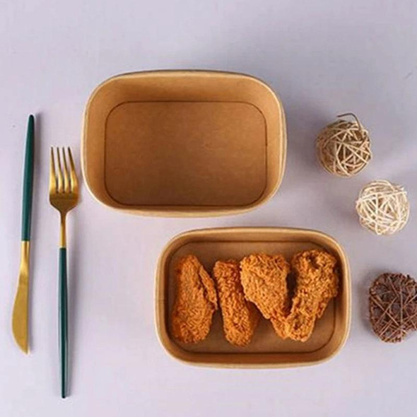 1000ml Disposable Kraft Paper Lunch Box Rectangular Round Corner Takeaway Packaging Boxes(K28 Vellum Bowl)