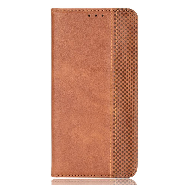 Aquos Sense6 Magnetic Buckle Retro Crazy Horse Texture Horizontal Flip Leatherette Case with Holder & Card Slots & Photo Frame(Brown)