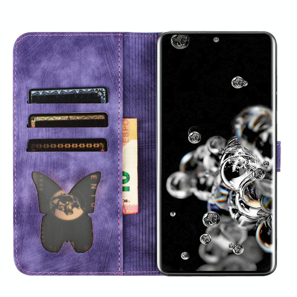 For Samsung Galaxy S21 Ultra 5G Butterfly Cat Embossing Flip Leatherette Phone Case(Purple)