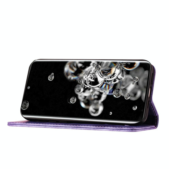 For Samsung Galaxy S21 Ultra 5G Butterfly Cat Embossing Flip Leatherette Phone Case(Purple)