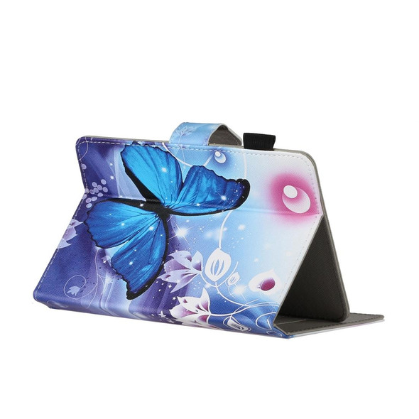 For 10 inch Universal Tablet PC Colored Drawing Pattern Horizontal Flip PU Leatherette Case with Holder & Card Slot(Blue Butterfly)