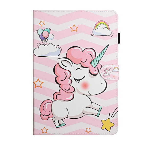 For 10 inch Universal Tablet PC Colored Drawing Pattern Horizontal Flip PU Leatherette Case with Holder & Card Slot(Pink Unicorn)