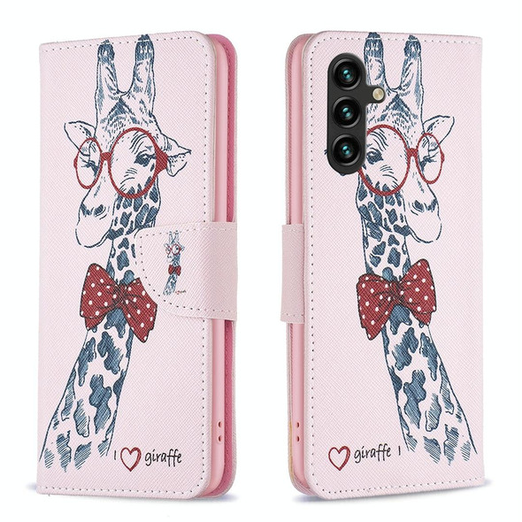 For Samsung Galaxy A15 Colored Drawing Pattern Leatherette Phone Case(Giraffe)