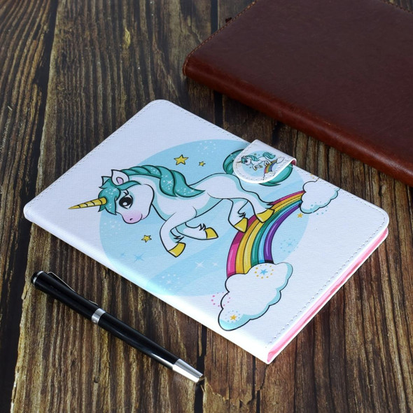 For iPad Mini 2019 & 4 & 3 & 2 & 1 Colored Drawing Pattern Horizontal Flip PU Leatherette Case with Holder & Card Slot & Sleep / Wake-up Function(Unicorn)