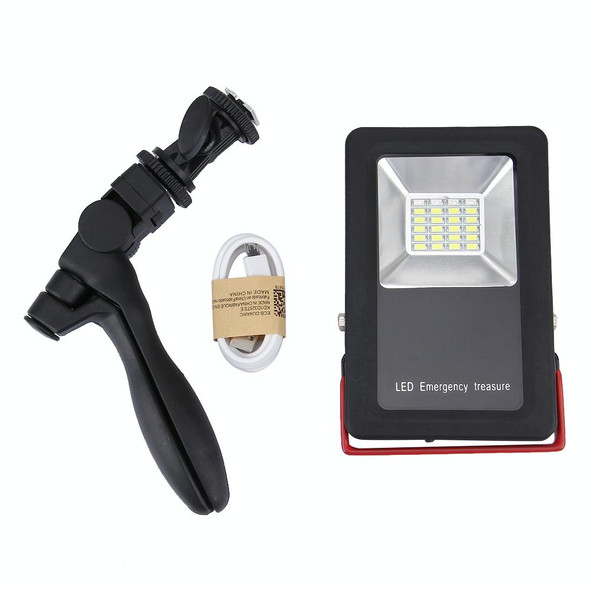 30W IP65 Waterproof USB Charging Floodlight, 24 LEDs SMD5730 2400LM 6000-6500K Red and Blue Light Flashing Warning Lights Portable with Holder