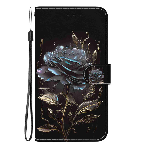 For Sony Xperia 10 III Crystal Texture Colored Drawing Leatherette Phone Case(Black Rose)