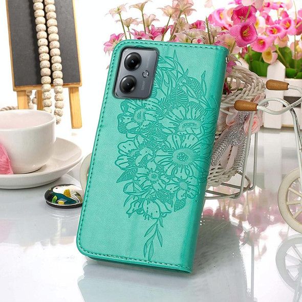 For Motorola Moto G14 Embossed Butterfly Leatherette Phone Case(Green)