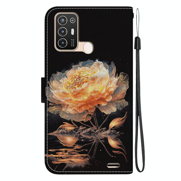 For ZTE Blade A52 Crystal Texture Colored Drawing Leather Phone Case(Gold Peony)