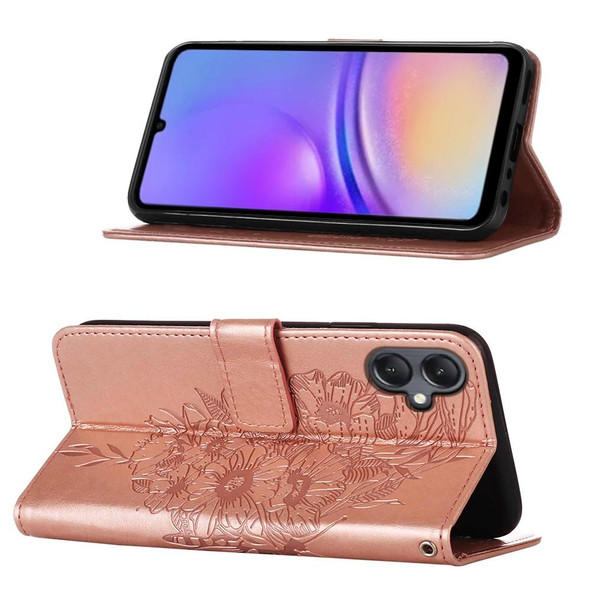 For Samsung Galaxy A05 Embossed Butterfly Leatherette Phone Case(Rose Gold)