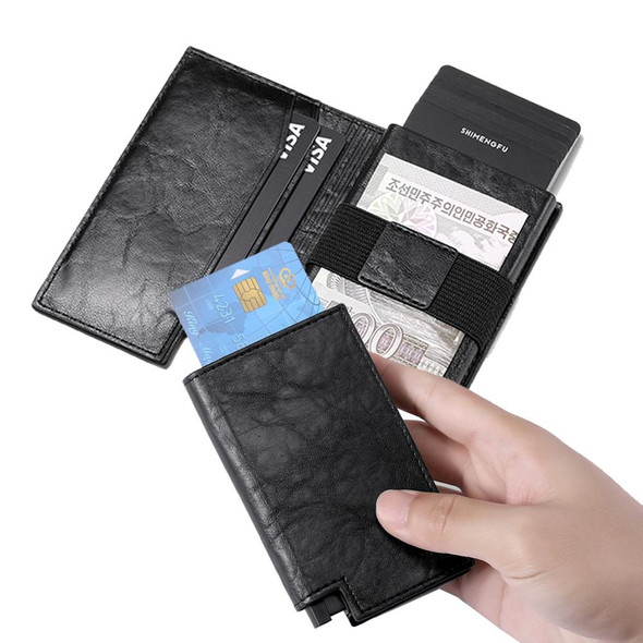 Pop-up Leather Metal Card Holder RFID Bifold Wallet(Black)