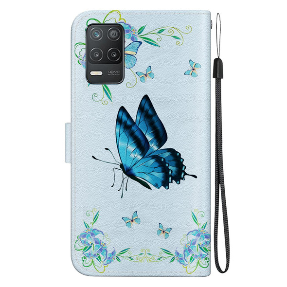 For Realme 8 5G Global Crystal Texture Colored Drawing Leatherette Phone Case(Blue Pansies)