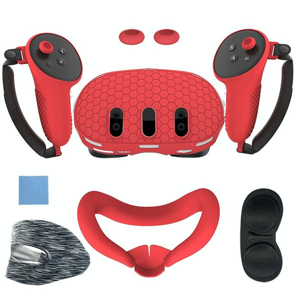 For Meta Quest 3 7-In-1 Silicone Protective Case Dust-Proof And Drop-Proof VR Accessories(Red)