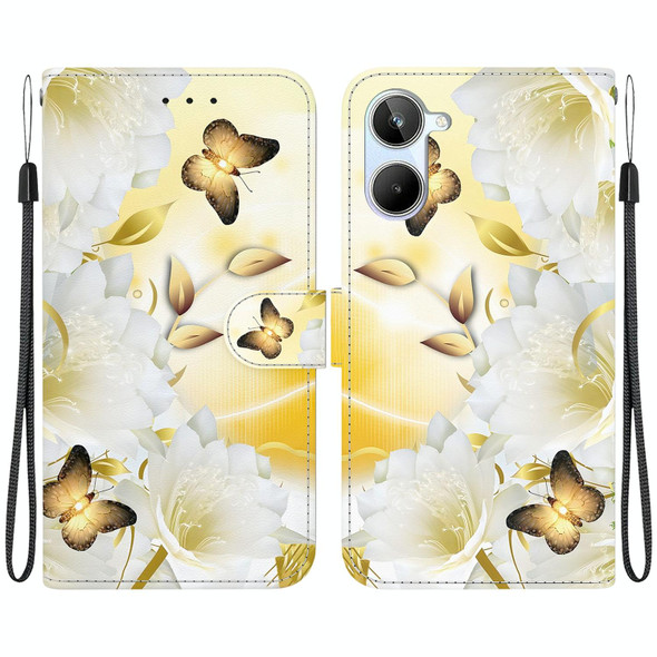 For Realme 10 4G Crystal Texture Colored Drawing Leatherette Phone Case(Gold Butterfly Epiphyllum)