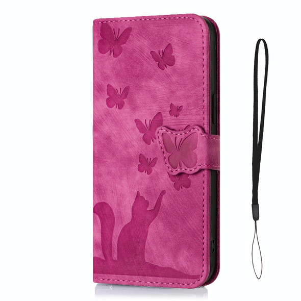 For Google Pixel 7 Butterfly Cat Embossing Flip Leatherette Phone Case(Pink)