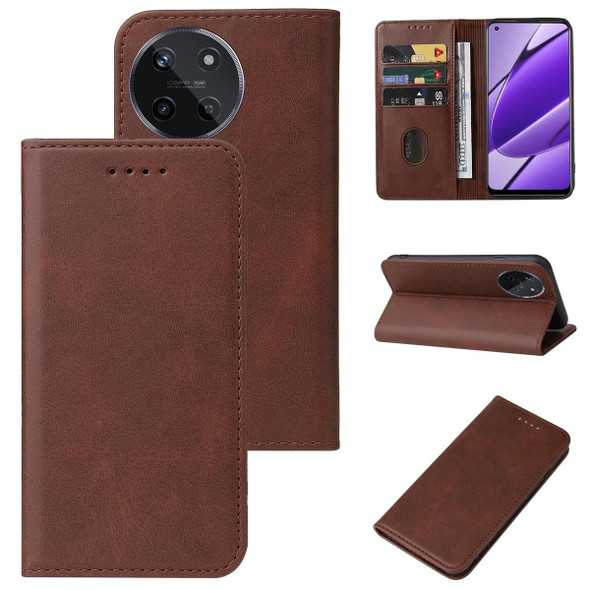 For Realme 11 4G Global Magnetic Closure Leatherette Phone Case(Brown)