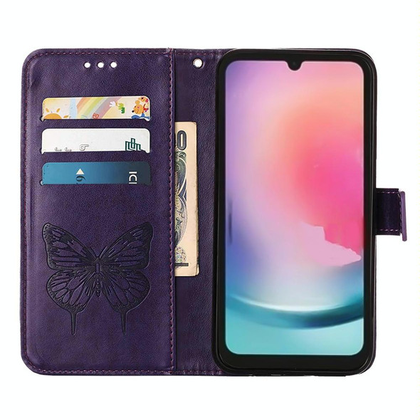 For Samsung Galaxy A15 Embossed Butterfly Leatherette Phone Case(Dark Purple)