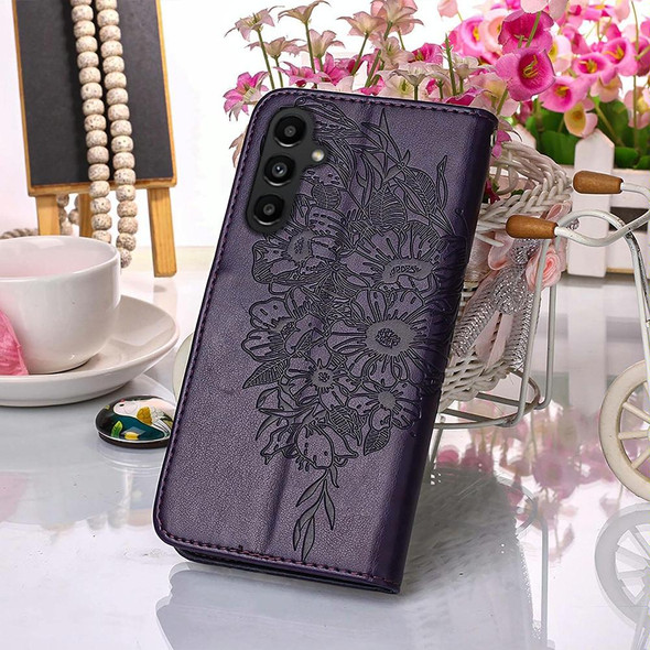 For Samsung Galaxy A15 Embossed Butterfly Leatherette Phone Case(Dark Purple)