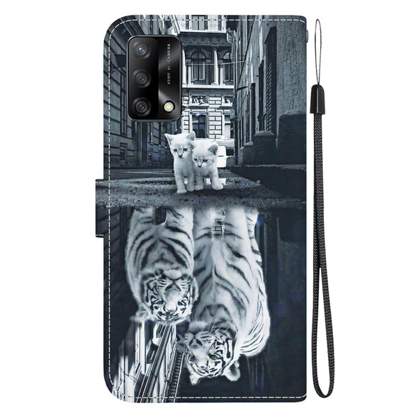 For OPPO A74 4G / F19 4G Crystal Texture Colored Drawing Leatherette Phone Case(Cat Tiger Reflection)